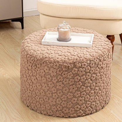 Round Plush Stuffed Ottoman Pouf - Ultra-Soft Furry Ottoman Foot Rest with High-Density Foam Filling, 20" x 14" Multi-Functional Floor Pouf for Living Room