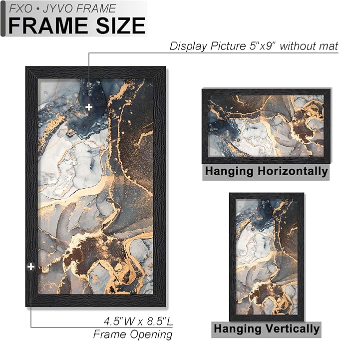 Engineered Wood 5x9 Picture Frame Set of 2, Black Frame for 5 x 9 Inch Picture Poster Photo, Light Weight 5 by 9 Frame with Wood-grain for Wall - 2 Pack/Black/5"x9"