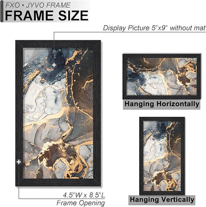 Engineered Wood 5x9 Picture Frame Set of 2, Black Frame for 5 x 9 Inch Picture Poster Photo, Light Weight 5 by 9 Frame with Wood-grain for Wall - 2 Pack/Black/5"x9"