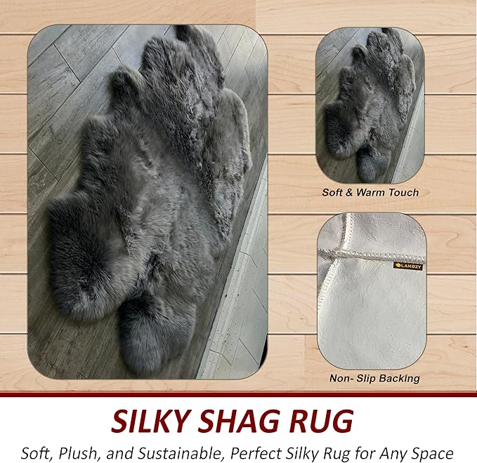Free Shape Luxury Soft Fluffy Shag Area Rug Duo Decto 12 Pelts 6'x12', 180x360cm - Vegan Fur Ultra Soft Indoor Carpet Nursery Rugs for Bedroom Home Decor, Dark Grey