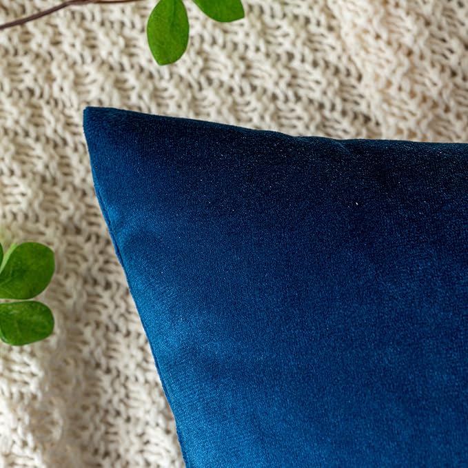 EMEMA Pack of 2 Velvet Throw Pillow Covers Decorative Rectangle Pillowcase Soft Solid Cushion Case for Sofa Bedroom Chair Car 12x20 Inch Dark Blue