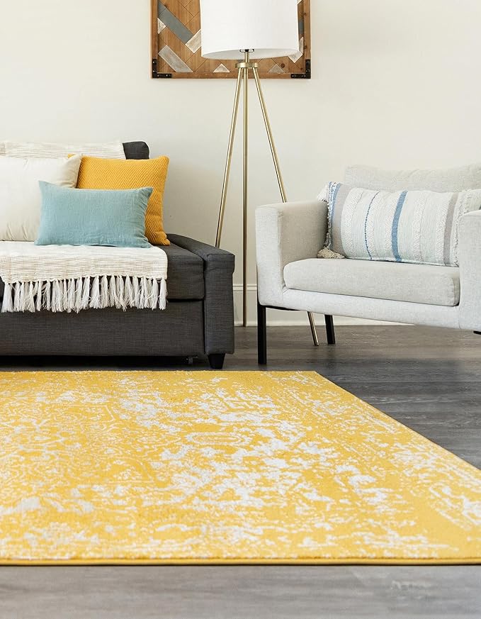 Rugs.com Arlington Collection Rug – 7' x 10' Yellow Medium-Pile Rug Perfect for Living Rooms, Large Dining Rooms, Open Floorplans