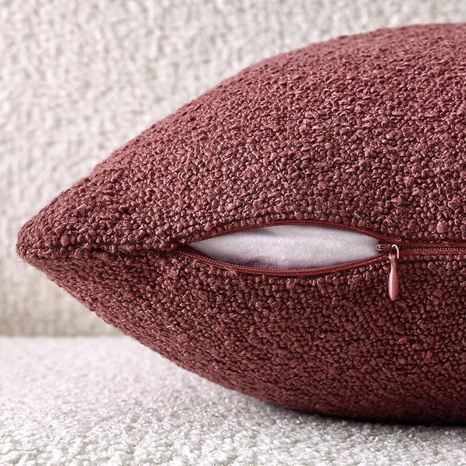 Woaboy Pack of 2 20x20 Inch Decorative Boucle Throw Pillow Covers Textured Square Pillowcaes Accent Solid Cozy Soft Cushion Covers Home Decor for Sofa Couch Living Room Home Decor,Burgundy