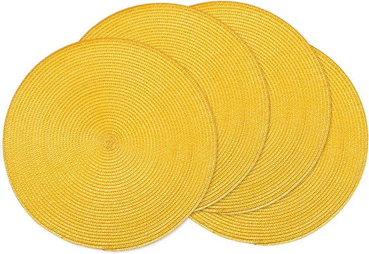AHHFSMEI Round Braided Placemats 15 Inch Round Table Mats for Dining Tables Natural Woven Heat Resistant Place mats Set of 4 (Yellow,4)
