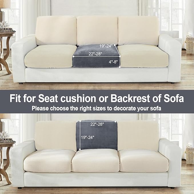 NAISI Couch Cushion Covers 1 Piece Velvet Stretch Sofa Seat Covers or Backrest Covers Soft Individual Couch Covers for Sectional Sofa(1 PC for Seat Cushion or Backrest,Dark Grey)