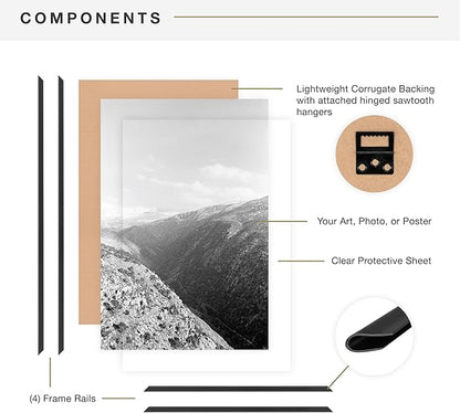 MCS Original Poster Frame 16x24 Black Lightweight Vertical & Horizontal Wall Hanging Large Picture Frame for Posters, Art Prints & Gallery Wall (3-Pack)