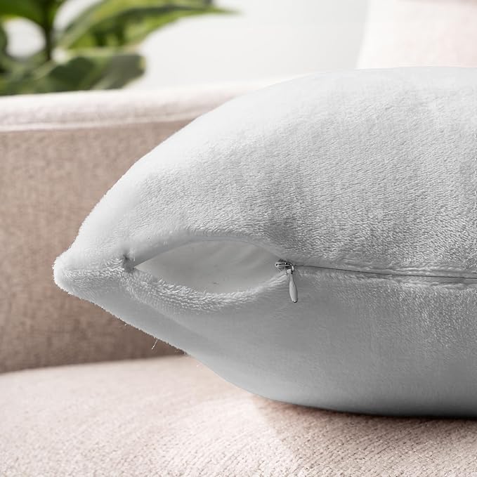 PAVILIA Light Gray Throw Pillow Covers 18x18 Set of 2, Decorative Pillow Cases for Bed Sofa Couch, Boho Aesthetic Accent Decor Cushion Bedroom Living Room, Velvet Square Euro Sham Covers, Light Grey