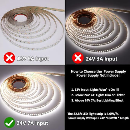 JOYLIT 32.8ft LED Strip Lights 5000K Daylight White, UL Listed 24V LED Tape 14500LM Super Bright CRI 92+ 150W Dimmable, 120LEDs/M High Density 2835 SMD Adhesive Light Strip for Commercial, Residential