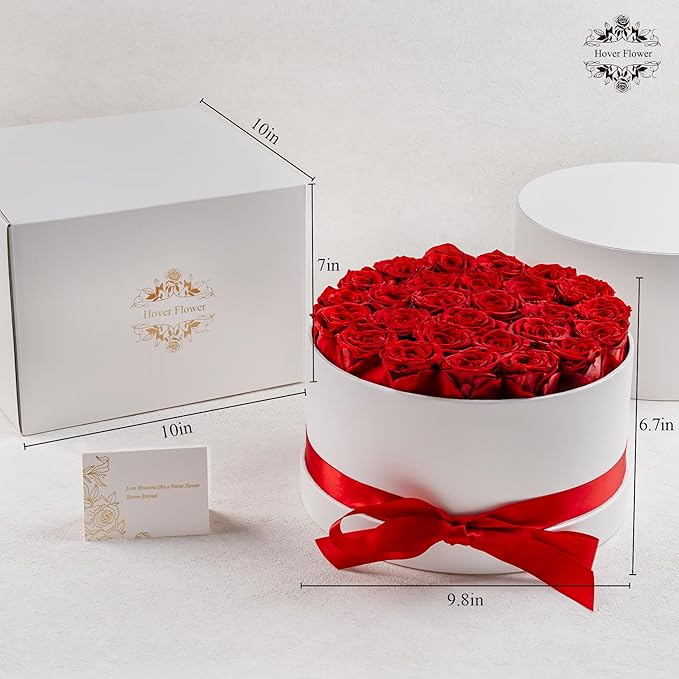 27 Forever Roses in Luxury White Box, Eternal Real Roses Birthday Gifts for Women, Preserved Flowers for Delivery Prime, Anniversary, Valentine's Day, Mothers Day for Mom (Red)