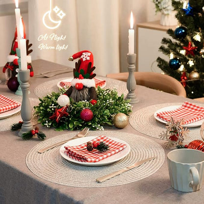 AHHFSMEI Round Braided Placemats 15 Inch Round Table Mats for Dining Tables Natural Woven Heat Resistant Place mats Set of 6 (Silver Shine)