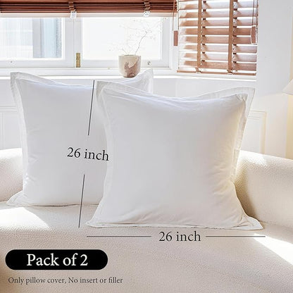 Simple&Opulence Linen Euro Sham Covers Set of 2, 26x26 Decorative Cotton Flax Blend Throw Pillow Cover Farmhouse Pillow Shams for Chair Couch Sofa Bedroom Living Room Home Decor, White