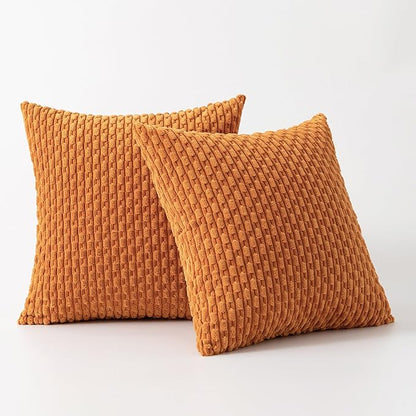 Kevin Textile Fall Throw Pillow Covers Soft Corduroy Decorative Set of 2 Boho Striped Pillow Covers Pillowcases Farmhouse Home Decor for Couch Bed Sofa Living Room 26x26 Inch Orange Yellow