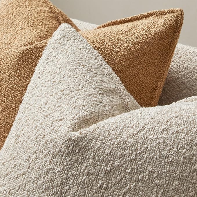 JUSPURBET 14x24 Pillow Covers Set of 2 Decorative Throw Pillow Covers Case for Couch Sofa Bed Soft Boucle Textured Lumbar Cushion Covers with Hidden Zipper for Home Decor Living Room,Beige