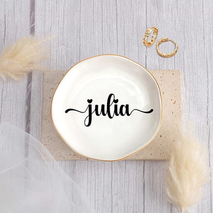 JoycuFF Julia Personalized Name Ceramic Jewelry Tray, Mothers Day Christmas Anniversary Engagement Birthday Gifts for Women Couples, Trinket Dish for Rings Earrings Necklaces Bracelets Keys