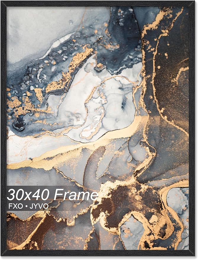 Engineered Wood 30x40 Frame, Black Picture Frame for 30 x 40 Inch Poster Puzzle Photo, Light Weight 30 by 40 Poster Frame with Wood-grain for Wall - 1 Pack/Black/30 x40
