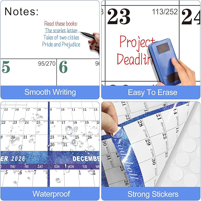 6pcs 24" x 36" 2026 Wall Calendar Dry Erase - Large Starry Sky Calendar Wet & Dry Erasable Laminated 12 Month Annual Yearly Planner, Reversible, Horizontal/Vertical (2026 Wall Calendar)
