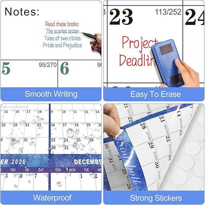 6pcs 24" x 36" 2026 Wall Calendar Dry Erase - Large Starry Sky Calendar Wet & Dry Erasable Laminated 12 Month Annual Yearly Planner, Reversible, Horizontal/Vertical (2026 Wall Calendar)