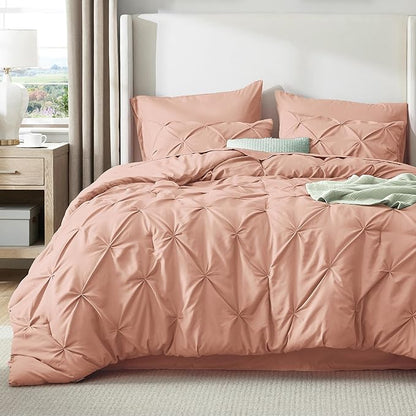 Bedsure King Size Comforter Set Dusty Pink - Bed in a Bag Bedding Set 7 Pieces, GentleSoft™ Pintuck Bed Set Gift for Family, Pinch Pleat Dusty Pink Comforter with Sheets, Pillowcases & Shams