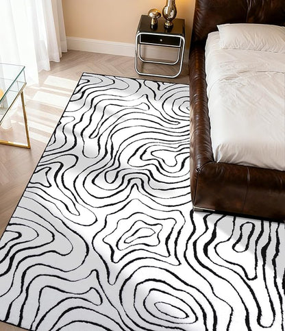 YIHOUSE Modern Rugs for Living Room 5x7, Washable Black and White Bedroom Rug, Fluffy Geometric Dining Room Rugs for Under Table Home Decor