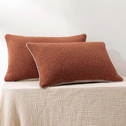 Amazon Basics Boucle Lumbar Throw Pillow Covers for Couch, Living Room, Home Decor with Hidden Zipper, Brown, 12×20in, Pack of 2