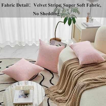 Home Brilliant Pillow Covers 20x20 Throw Pillow Cover Super Soft Striped Velvet Cushion Cover for Living Room, 50cm, 20 x 20 Inch, Blush Pink