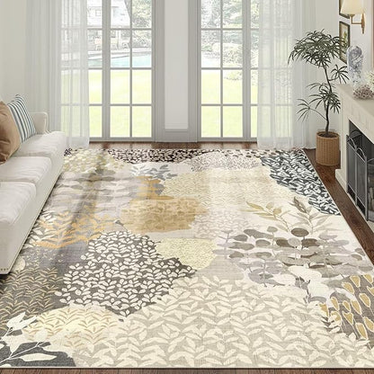 DEXDE 8x10 Area Rug, Soft Washable Abstract Area Rugs Non-Slip Vintage Boho Rug Leaves Floral Print Carpet for Living Room Bedroom Office Dining Room Playroom, Gray