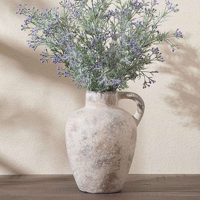 Ceramic Decorative Flower Vase with Handle,8.85 Inch Terracotta Rustic Farmhouse Vase for Home Decor,Living Room, Shelf Decor,Wedding,Housewarming Gift