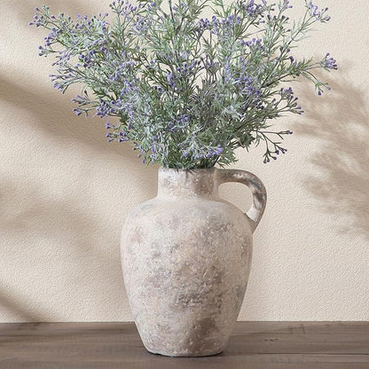 Ceramic Decorative Flower Vase with Handle,8.85 Inch Terracotta Rustic Farmhouse Vase for Home Decor,Living Room, Shelf Decor,Wedding,Housewarming Gift