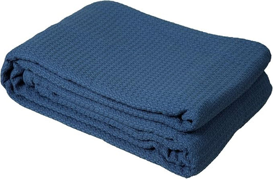 DOLLCENT 100% Cotton California King Size Blanket For Bed, Premium Combed Lightweight Blankets, Washed Breathable Cozy Bed Throw Blanket, Navy Cal King Cotton Blankets For All Season: Navy (102"x108")