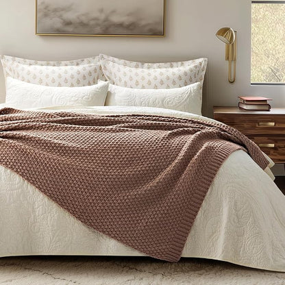 EVERGRACEHOME Chunky Chenille Knit Throw Blanket for Couch, Soft Luxurious Moss Stitch Blankets for Bed, Cozy Decorative Farmhouse Knitted Throws for Sofa, Terracotta Clay, 60" x 80"