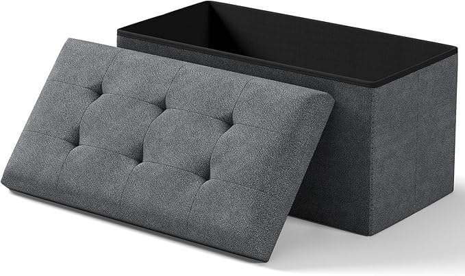Folding Storage Ottoman Bench, Multi-Functional Ottoman Foot Rest, End of Bed Bench, Storage Chest for Living Room, Bedroom, Hallway, Entryway, Holds Up to 600 lbs (Dark Gray, 30 Inches)
