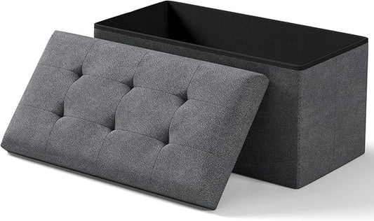 Folding Storage Ottoman Bench, Multi-Functional Ottoman Foot Rest, End of Bed Bench, Storage Chest for Living Room, Bedroom, Hallway, Entryway, Holds Up to 600 lbs (Dark Gray, 30 Inches)