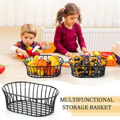 4 Pcs Wire Bread Basket 8.5 x 5.5 Inch Oblong Black Iron Wire Baskets for Serving Fast Food Fruit Burger Fries Hot Dog Kitchen Picnic Barbecue Party