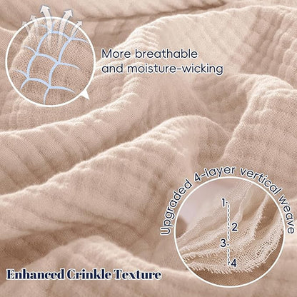 PHF 100% Cotton Muslin Blanket Queen Size 90"x90", 4-Layer Lightweight Gauze Throw, Breathable Cloud-Soft Minimalist Blanket for Bed, Couch, Camping & Baby, Dusty Pink, Ideal Gift