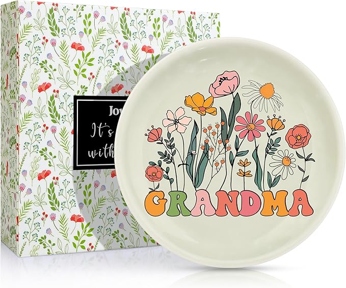 JoycuFF Grandma Gifts from Granddaughter Grandson Grandma Birthday Christmas Mother's Day Trinket Tray Ring Dish
