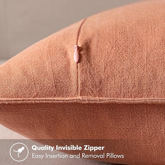 MIULEE Decorative Linen Pillow Covers 20x20 Inch Coral Boho Farmhouse Neutral Spring Couch Throw Pillows for Bed Pack of 2 Accent Modern Pillowcase Summer Sofa Livingroom Home Decor