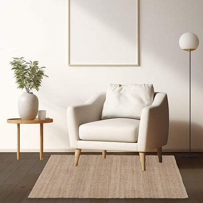 REDEARTH · Jute Cotton Area Rug - 4'x6' Rectangular Rug, Sustainable Handwoven, Non-Shedding, Soft & Durable – Reversible, Neutral Tones for Home Décor in Living Room, Dining Room, Bedroom