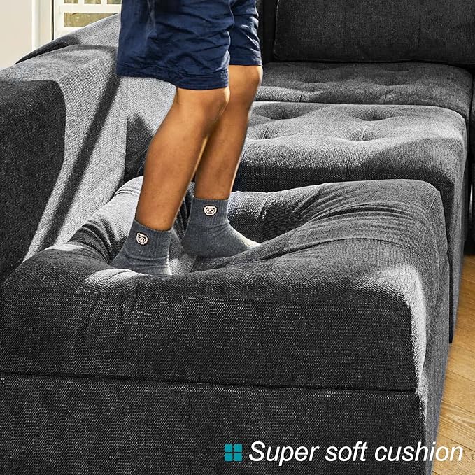 Belffin Ottoman Module with Storage for Modular Sofa Sectional Couch Cube Seat Square Storage Ottoman Footrest Modern Fabric Dark Grey