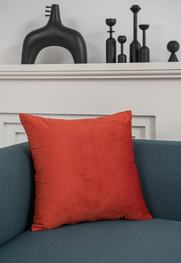 Fall Couch Pillow Cases 18x18 Burnt Orange: 2 Pack Cozy Soft Velvet Square Throw Pillow Covers for Farmhouse Home Decor