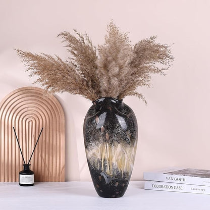 Hand Blown Smoke Glass Vase,Black Amber Vases Home Decor,Vintage Gray Glass Vase, Round Bubble Art for Flowers,Farmhouse Vases for Table Decor and Modern Home Unique Abstract Design (S)