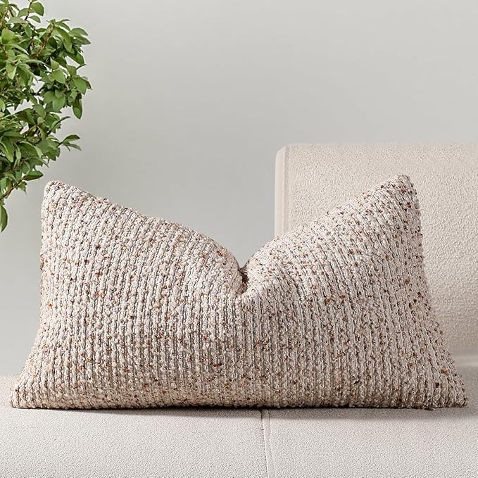 14x36 Beige Decorative Body Pillow Cover for Bed Textured Boucle Striped Chic Morden Boho Accent Farmhouse Rectangular Long Lumbar Throw Pillow Case for Bedroom Living Room Home Decor Couch Sofa