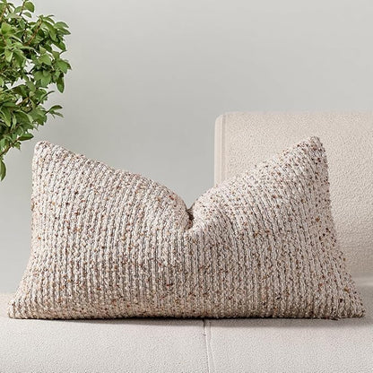 14x36 Beige Decorative Body Pillow Cover for Bed Textured Boucle Striped Chic Morden Boho Accent Farmhouse Rectangular Long Lumbar Throw Pillow Case for Bedroom Living Room Home Decor Couch Sofa