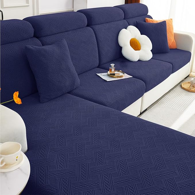 hyha Individual Couch Cushion Covers, Stretch Magic Sofa Seat Cushion Covers Washable, Dog Couch Sofa Slipcover for Pets, Kid with Elastic Bottom(Back Cover M, Navy)