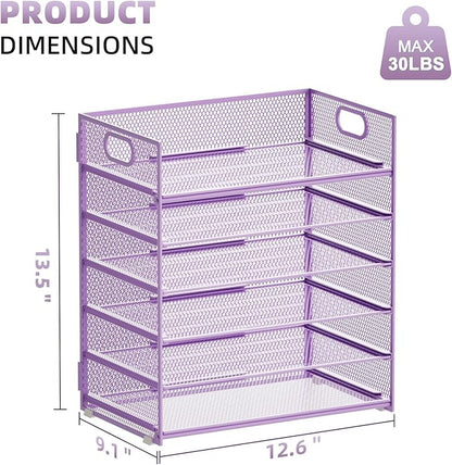 Marbrasse 2 Pack Desk Organizer with Handle, 6 Tier Paper Letter Tray, Mesh Desk File Organizer for Office, School and Home - Purple