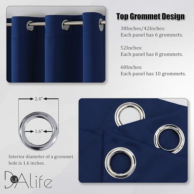 DUALIFE Navy Blue Blackout Curtains 54 Inch Length for Bedroom Thermal Insulated Blue Solid Window Drapes with Grommet Curtains Panels for Living Room Boys Kids Room 52 x 54 Inches Long