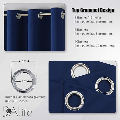 DUALIFE Navy Blue Blackout Curtains 54 Inch Length for Bedroom Thermal Insulated Blue Solid Window Drapes with Grommet Curtains Panels for Living Room Boys Kids Room 52 x 54 Inches Long