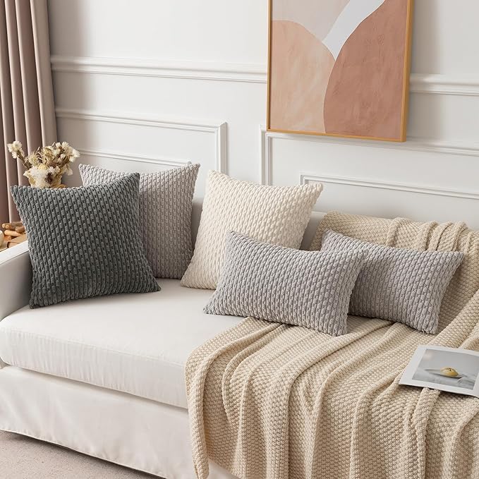 Kevin Textile Pack of 2 Corduroy Decorative Throw Pillow Covers 22x22 Inch Soft Boho Striped Pillow Covers Modern Farmhouse Home Decor for Spring Sofa Living Room Couch Bed Dark Grey