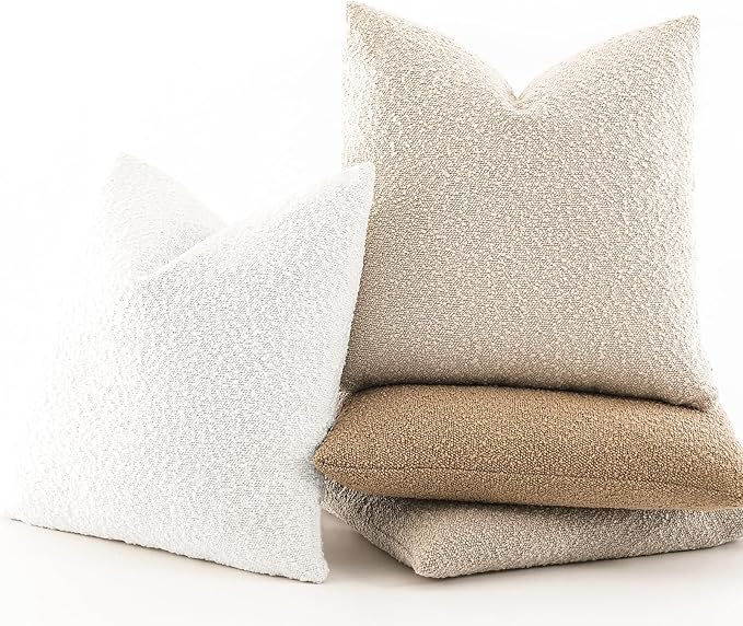 Boucle Decorative Throw Pillow Covers for Couch Set of 2, 18x18 inches, White