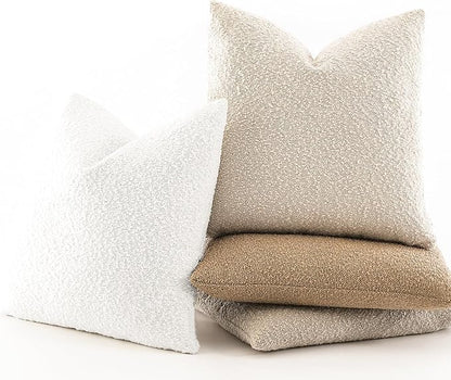 Boucle Decorative Throw Pillow Covers for Couch Set of 2, 22x22 inches, White