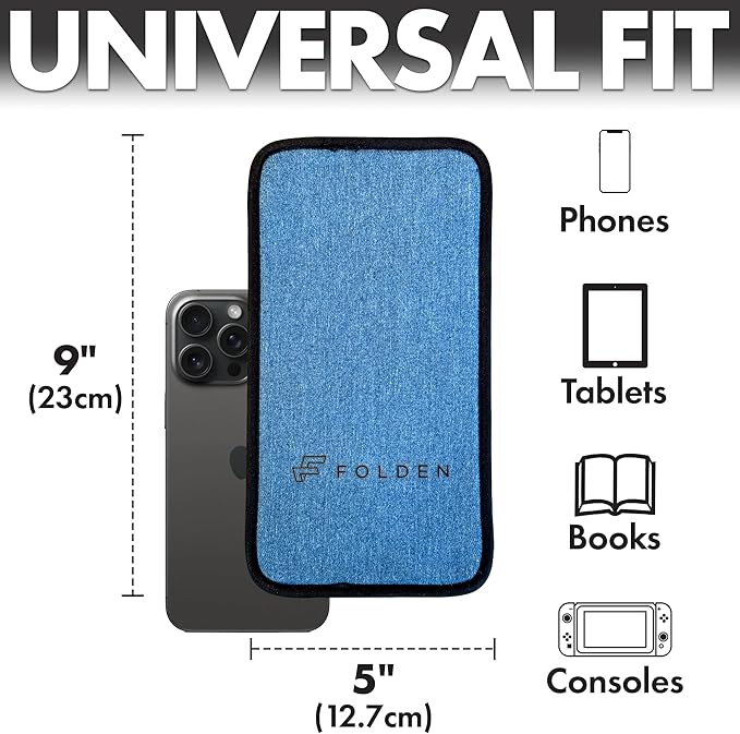 Folden Airplane Phone Holder, Flexible Cell Phone Holder, Folding Cellphone Stand for Desk, Bed, Office, Treadmill - Airplane Gadgets for Long Travel Accessories - Plane Essentials (Blue Denim)